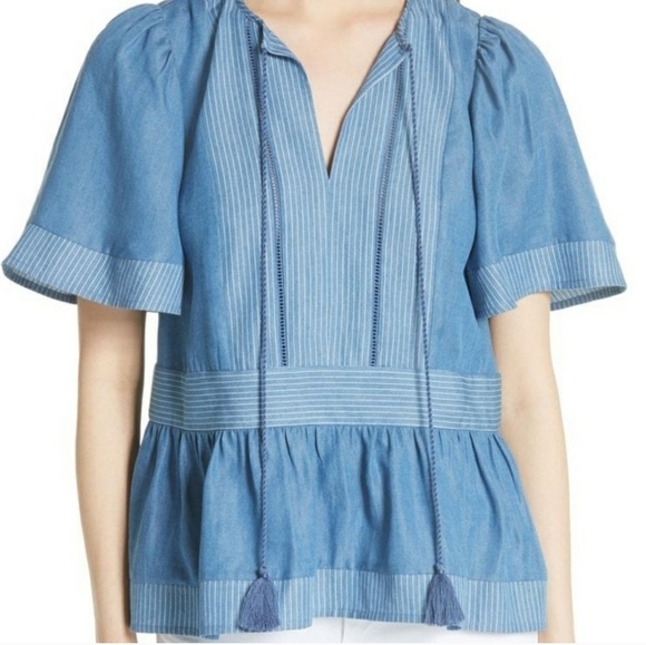 Kate Spade NY chambray tie neck top sz Small - Picture 1 of 8